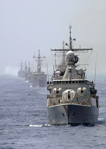 File:US Navy 051026-N-4374S-005 The Argentinean destroyer ARA Almirante Brown (D 10) leads in a formation during a leapfrog exercise.jpg